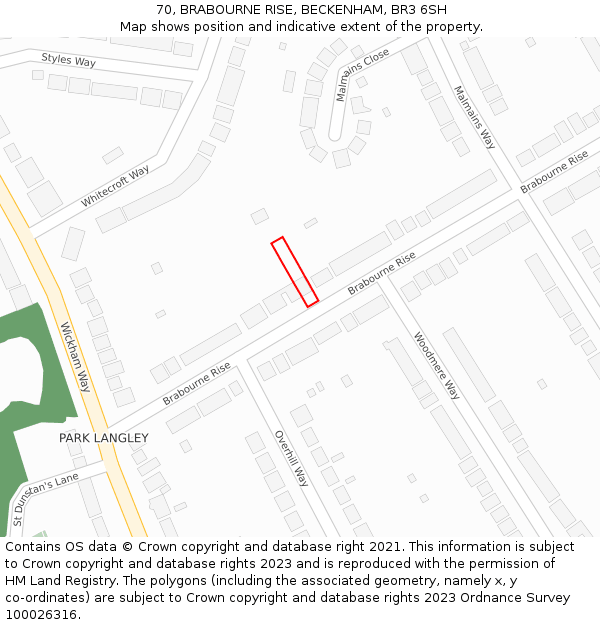 70, BRABOURNE RISE, BECKENHAM, BR3 6SH: Location map and indicative extent of plot