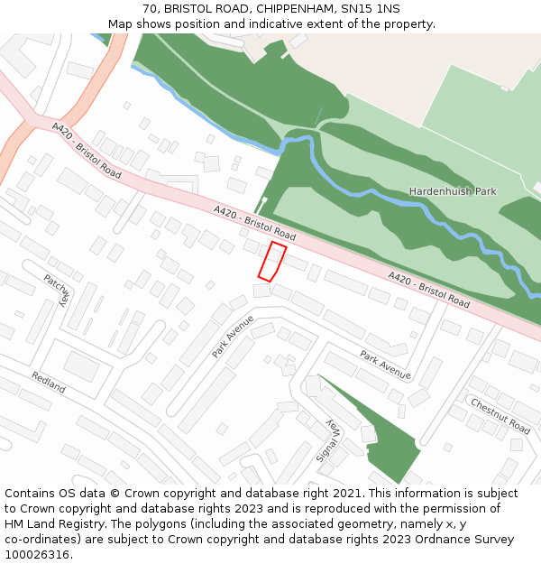 70, BRISTOL ROAD, CHIPPENHAM, SN15 1NS: Location map and indicative extent of plot