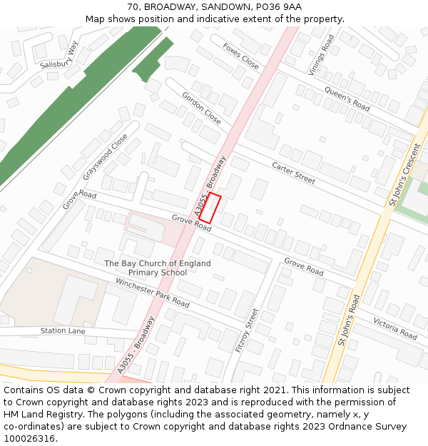 70, BROADWAY, SANDOWN, PO36 9AA: Location map and indicative extent of plot