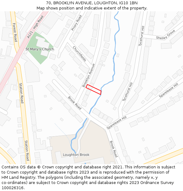70, BROOKLYN AVENUE, LOUGHTON, IG10 1BN: Location map and indicative extent of plot