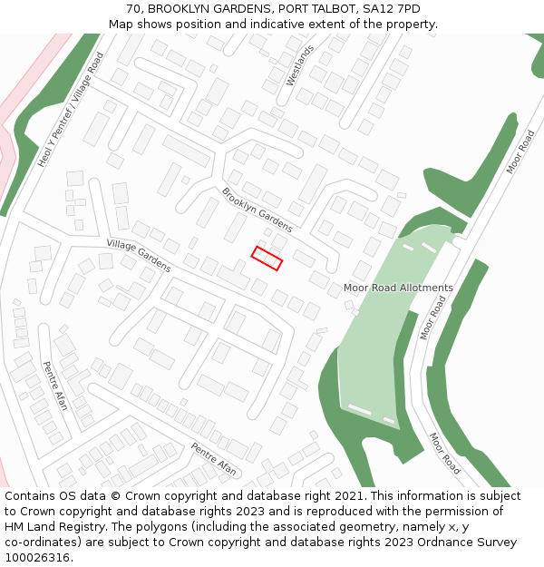 70, BROOKLYN GARDENS, PORT TALBOT, SA12 7PD: Location map and indicative extent of plot