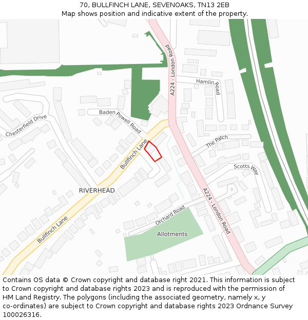 70, BULLFINCH LANE, SEVENOAKS, TN13 2EB: Location map and indicative extent of plot