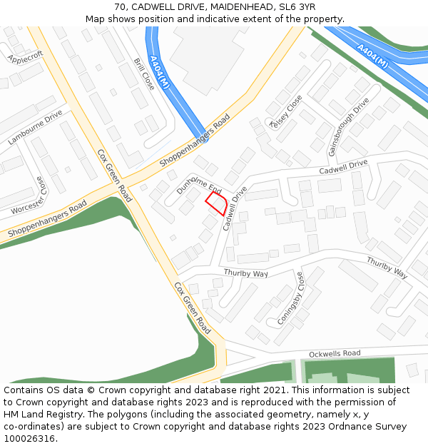70, CADWELL DRIVE, MAIDENHEAD, SL6 3YR: Location map and indicative extent of plot
