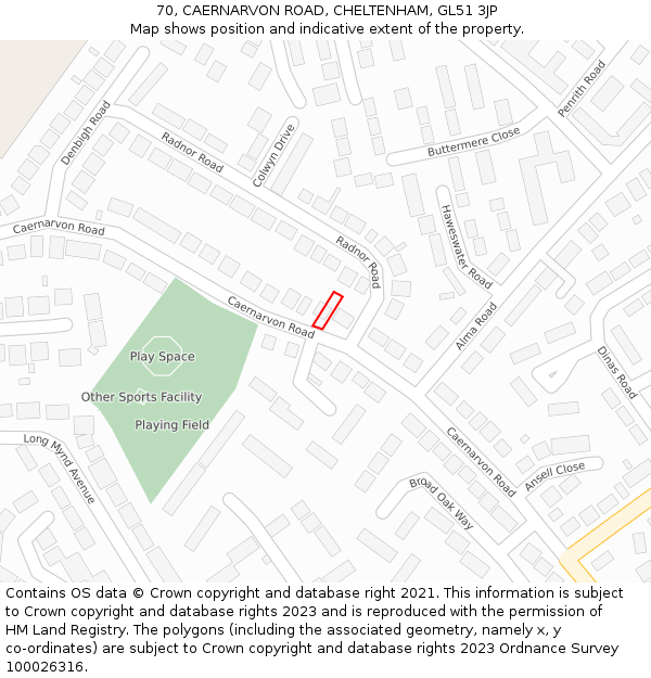 70, CAERNARVON ROAD, CHELTENHAM, GL51 3JP: Location map and indicative extent of plot
