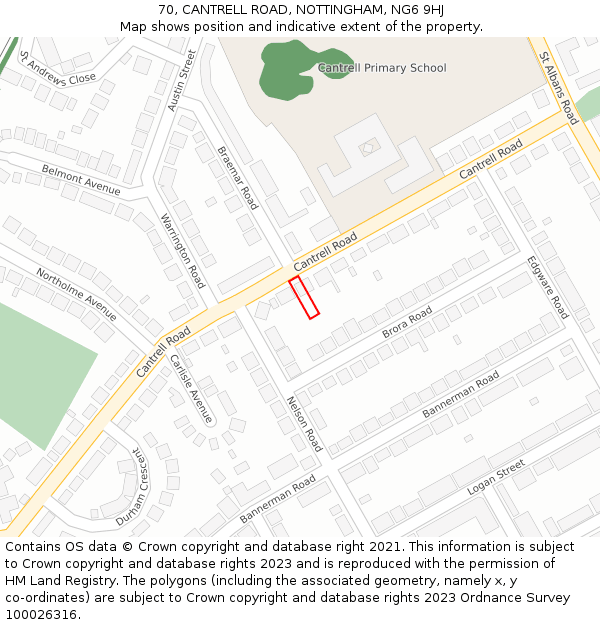 70, CANTRELL ROAD, NOTTINGHAM, NG6 9HJ: Location map and indicative extent of plot
