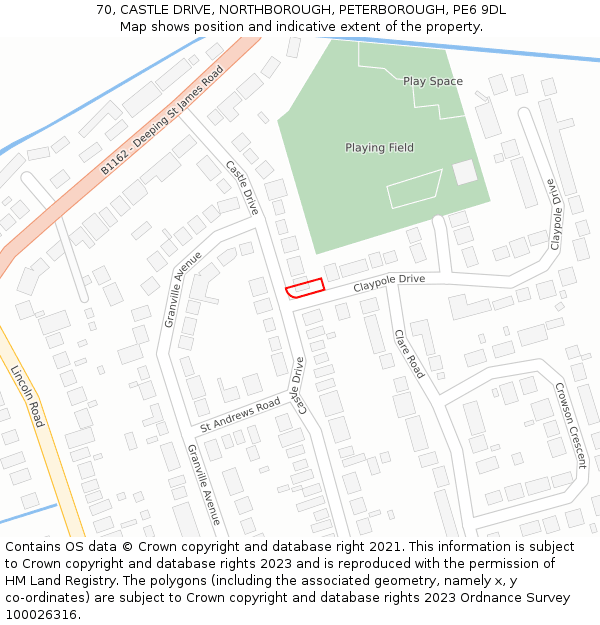 70, CASTLE DRIVE, NORTHBOROUGH, PETERBOROUGH, PE6 9DL: Location map and indicative extent of plot