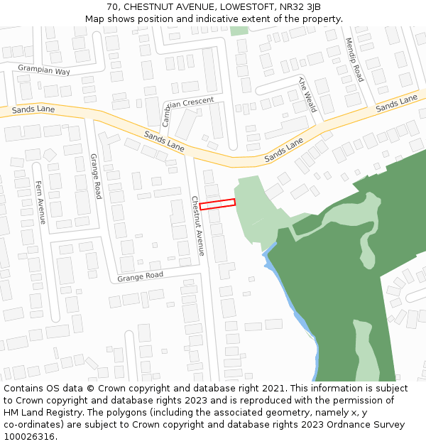 70, CHESTNUT AVENUE, LOWESTOFT, NR32 3JB: Location map and indicative extent of plot