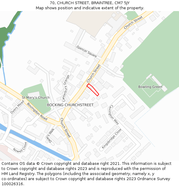 70, CHURCH STREET, BRAINTREE, CM7 5JY: Location map and indicative extent of plot