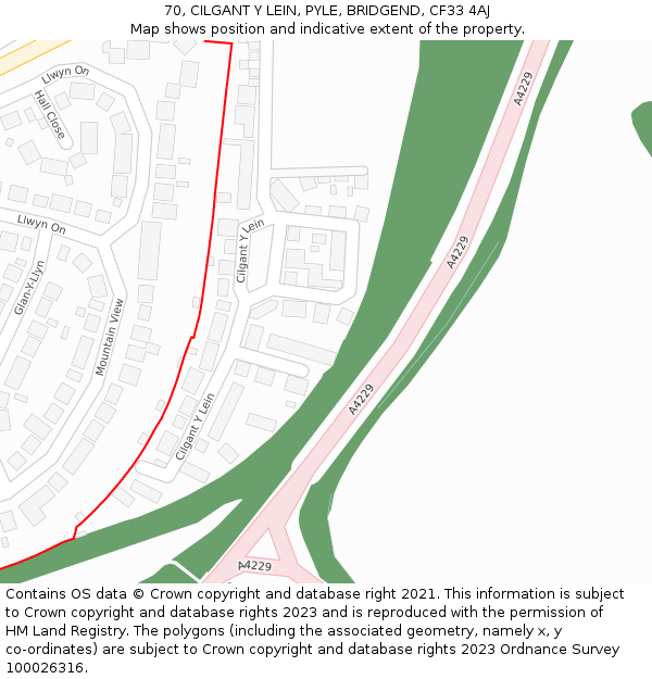 70, CILGANT Y LEIN, PYLE, BRIDGEND, CF33 4AJ: Location map and indicative extent of plot