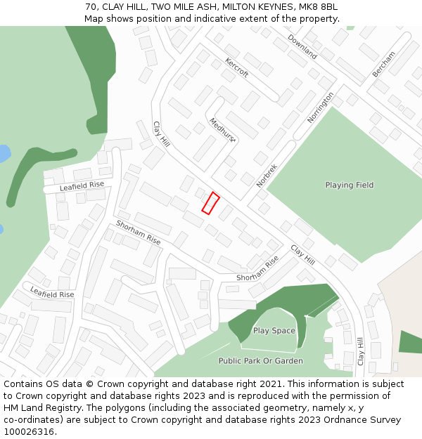 70, CLAY HILL, TWO MILE ASH, MILTON KEYNES, MK8 8BL: Location map and indicative extent of plot