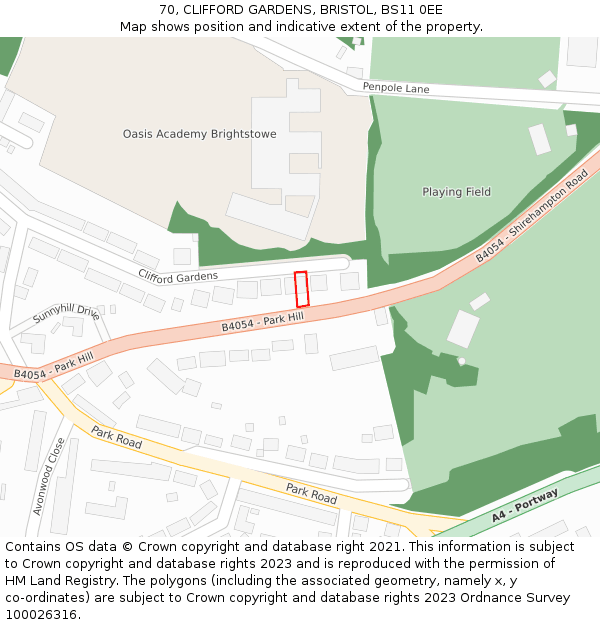 70, CLIFFORD GARDENS, BRISTOL, BS11 0EE: Location map and indicative extent of plot
