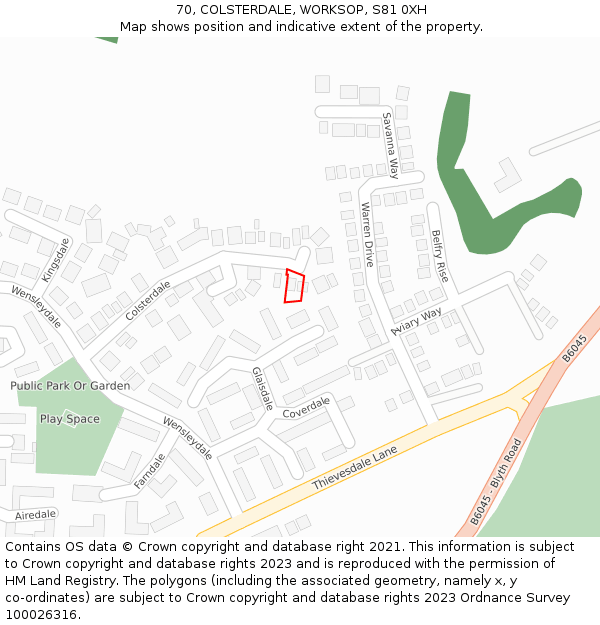 70, COLSTERDALE, WORKSOP, S81 0XH: Location map and indicative extent of plot