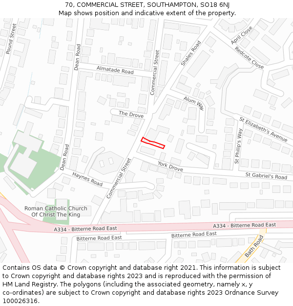 70, COMMERCIAL STREET, SOUTHAMPTON, SO18 6NJ: Location map and indicative extent of plot