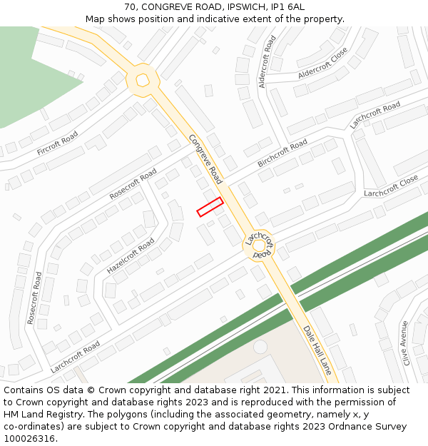 70, CONGREVE ROAD, IPSWICH, IP1 6AL: Location map and indicative extent of plot