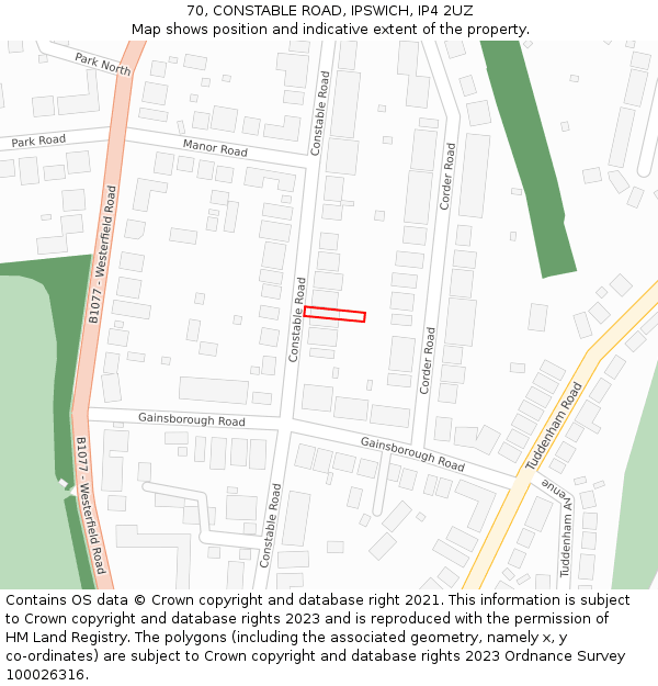 70, CONSTABLE ROAD, IPSWICH, IP4 2UZ: Location map and indicative extent of plot