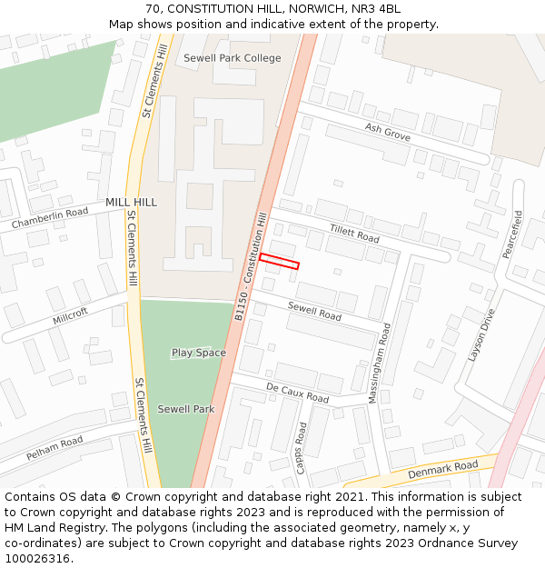 70, CONSTITUTION HILL, NORWICH, NR3 4BL: Location map and indicative extent of plot