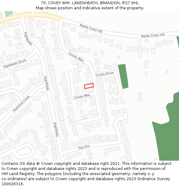 70, COVEY WAY, LAKENHEATH, BRANDON, IP27 9HL: Location map and indicative extent of plot
