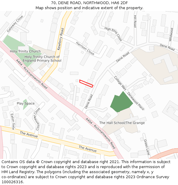 70, DENE ROAD, NORTHWOOD, HA6 2DF: Location map and indicative extent of plot