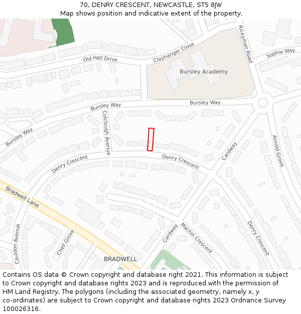 70, DENRY CRESCENT, NEWCASTLE, ST5 8JW: Location map and indicative extent of plot