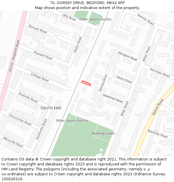 70, DORSEY DRIVE, BEDFORD, MK42 9FP: Location map and indicative extent of plot