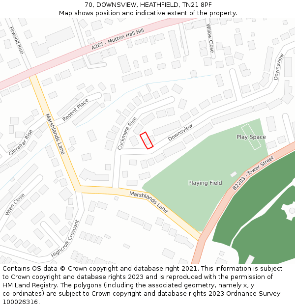 70, DOWNSVIEW, HEATHFIELD, TN21 8PF: Location map and indicative extent of plot