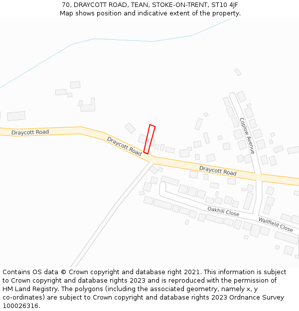 70, DRAYCOTT ROAD, TEAN, STOKE-ON-TRENT, ST10 4JF: Location map and indicative extent of plot