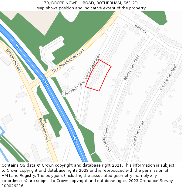 70, DROPPINGWELL ROAD, ROTHERHAM, S61 2DJ: Location map and indicative extent of plot