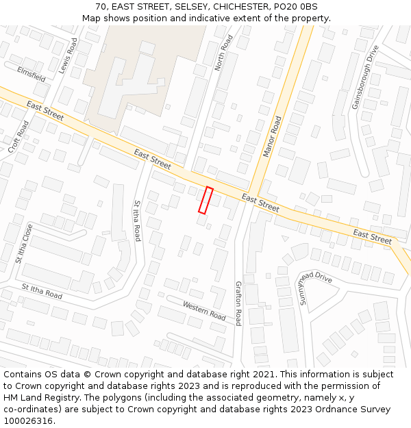 70, EAST STREET, SELSEY, CHICHESTER, PO20 0BS: Location map and indicative extent of plot