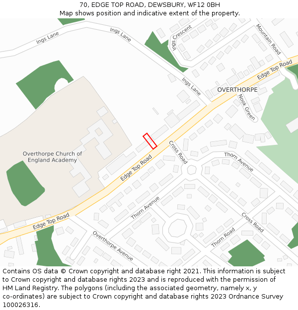 70, EDGE TOP ROAD, DEWSBURY, WF12 0BH: Location map and indicative extent of plot