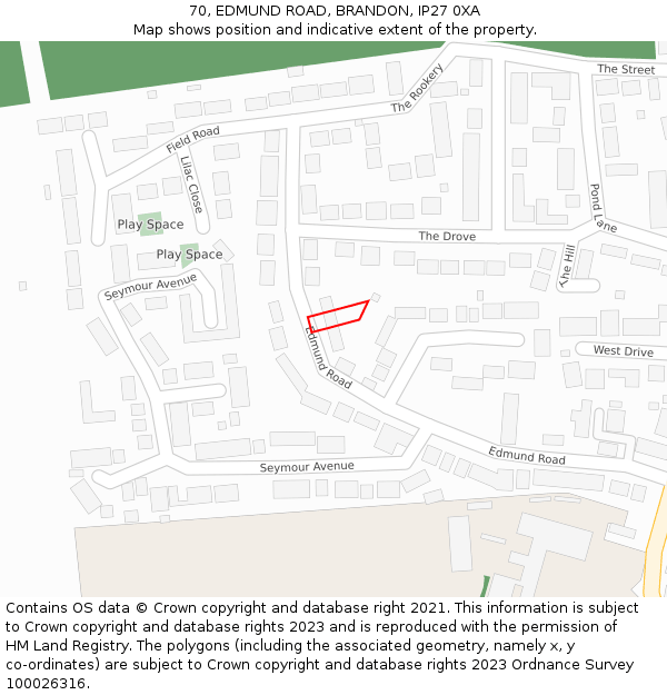 70, EDMUND ROAD, BRANDON, IP27 0XA: Location map and indicative extent of plot
