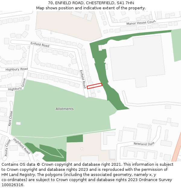 70, ENFIELD ROAD, CHESTERFIELD, S41 7HN: Location map and indicative extent of plot