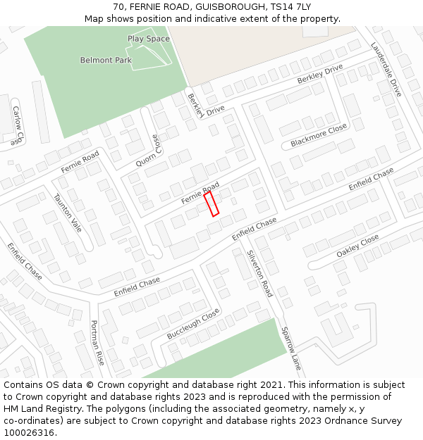 70, FERNIE ROAD, GUISBOROUGH, TS14 7LY: Location map and indicative extent of plot
