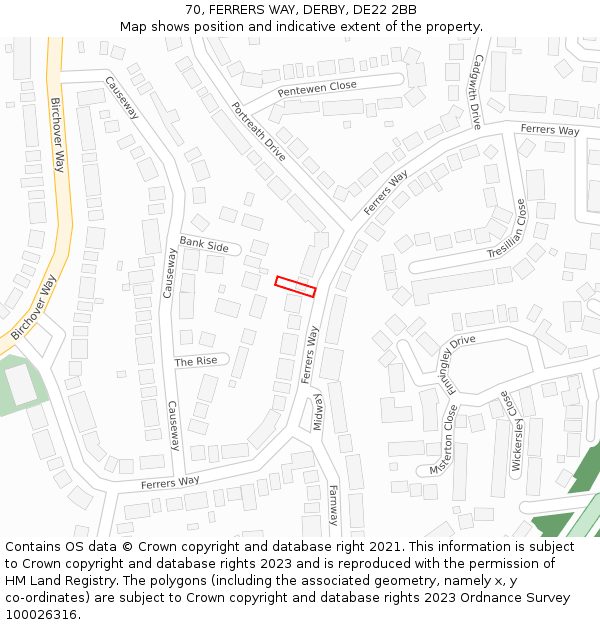 70, FERRERS WAY, DERBY, DE22 2BB: Location map and indicative extent of plot