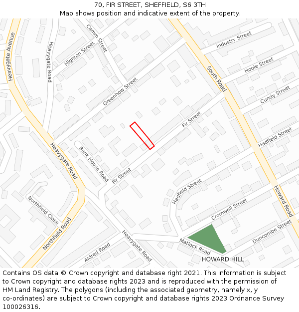 70, FIR STREET, SHEFFIELD, S6 3TH: Location map and indicative extent of plot