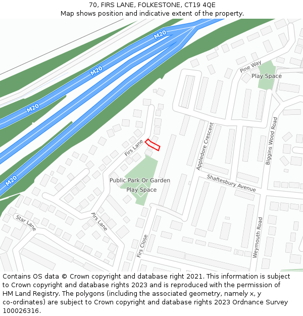 70, FIRS LANE, FOLKESTONE, CT19 4QE: Location map and indicative extent of plot