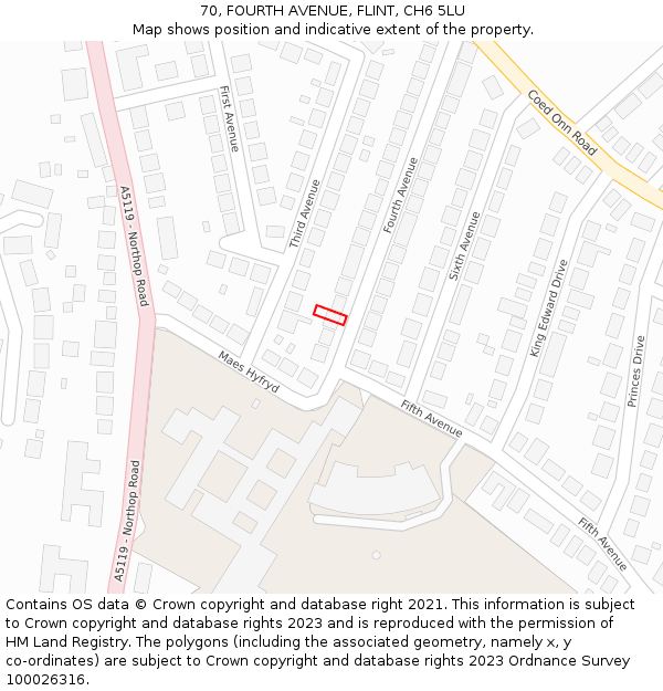 70, FOURTH AVENUE, FLINT, CH6 5LU: Location map and indicative extent of plot
