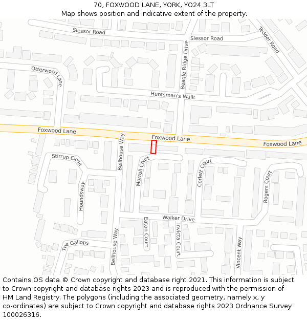 70, FOXWOOD LANE, YORK, YO24 3LT: Location map and indicative extent of plot