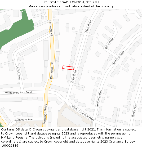 70, FOYLE ROAD, LONDON, SE3 7RH: Location map and indicative extent of plot