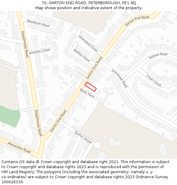 70, GARTON END ROAD, PETERBOROUGH, PE1 4EJ: Location map and indicative extent of plot