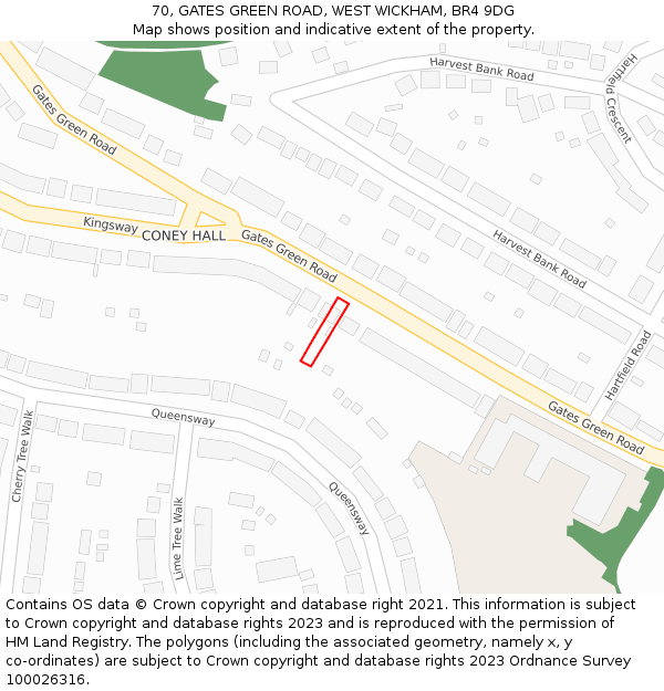 70, GATES GREEN ROAD, WEST WICKHAM, BR4 9DG: Location map and indicative extent of plot