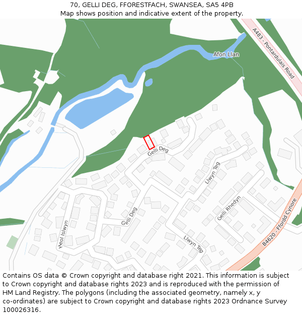 70, GELLI DEG, FFORESTFACH, SWANSEA, SA5 4PB: Location map and indicative extent of plot