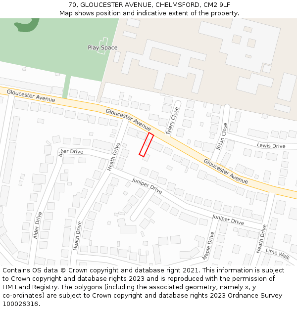 70, GLOUCESTER AVENUE, CHELMSFORD, CM2 9LF: Location map and indicative extent of plot