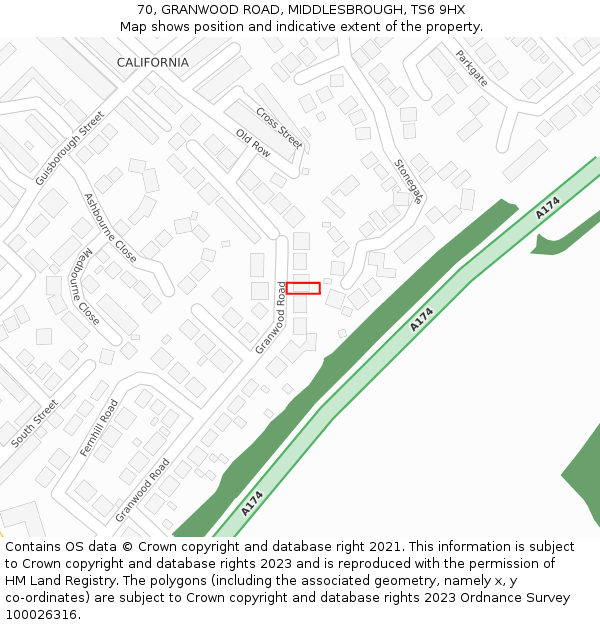 70, GRANWOOD ROAD, MIDDLESBROUGH, TS6 9HX: Location map and indicative extent of plot