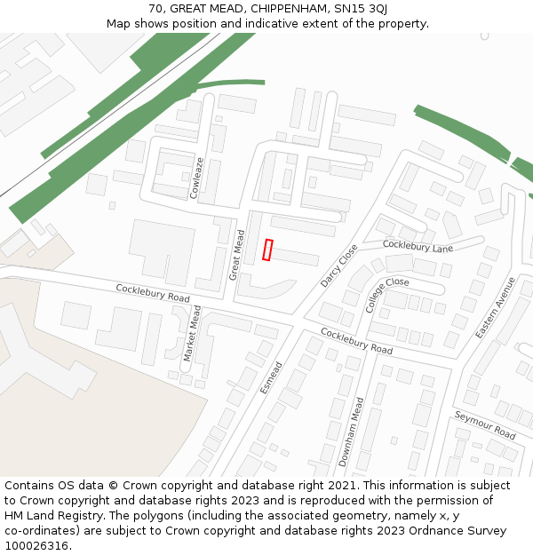 70, GREAT MEAD, CHIPPENHAM, SN15 3QJ: Location map and indicative extent of plot