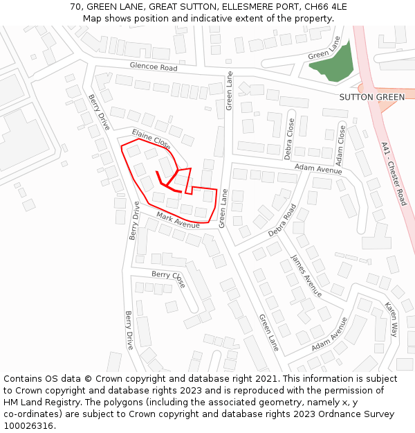 70, GREEN LANE, GREAT SUTTON, ELLESMERE PORT, CH66 4LE: Location map and indicative extent of plot