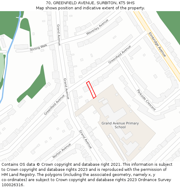 70, GREENFIELD AVENUE, SURBITON, KT5 9HS: Location map and indicative extent of plot