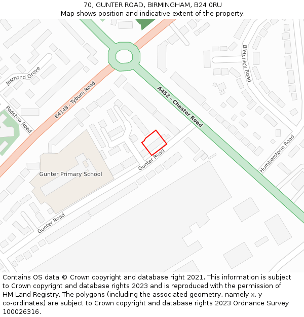 70, GUNTER ROAD, BIRMINGHAM, B24 0RU: Location map and indicative extent of plot