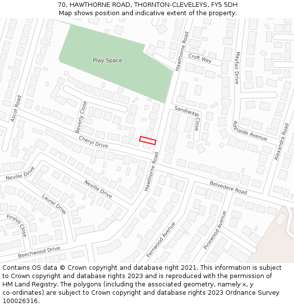 70, HAWTHORNE ROAD, THORNTON-CLEVELEYS, FY5 5DH: Location map and indicative extent of plot