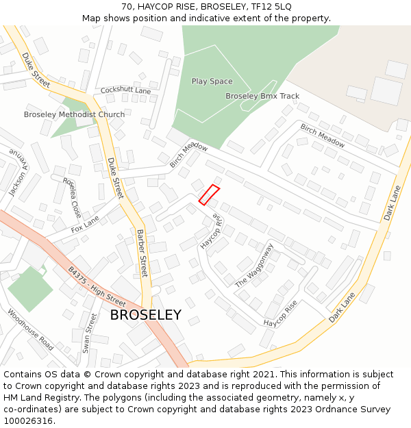 70, HAYCOP RISE, BROSELEY, TF12 5LQ: Location map and indicative extent of plot