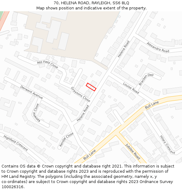 70, HELENA ROAD, RAYLEIGH, SS6 8LQ: Location map and indicative extent of plot
